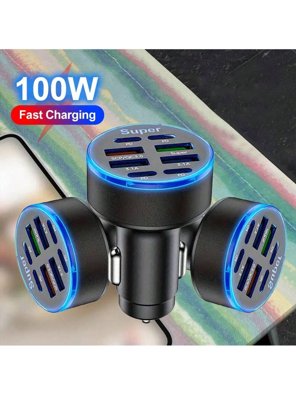 100W Multi-Port Fast Charging Car Charger (8 Ports)