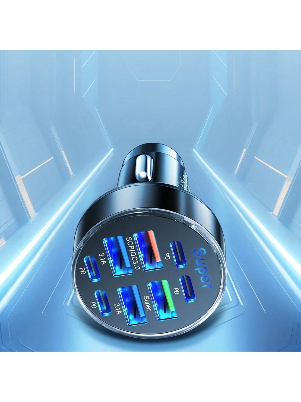 100W Multi-Port Fast Charging Car Charger (8 Ports)