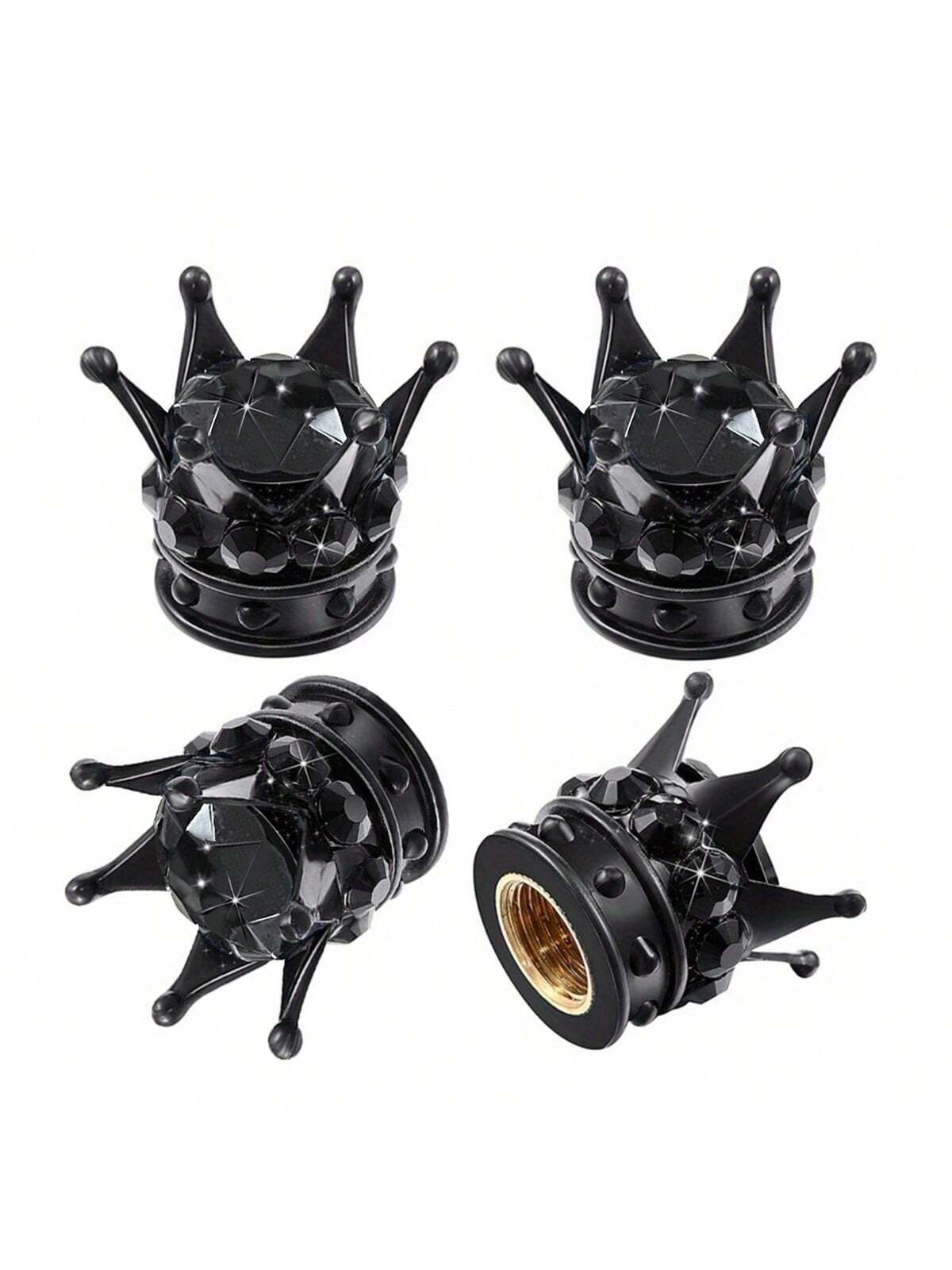 Corrosion-Resistant/Universal Fit 4PCS Black Crown Design Tire Valve Stem Caps