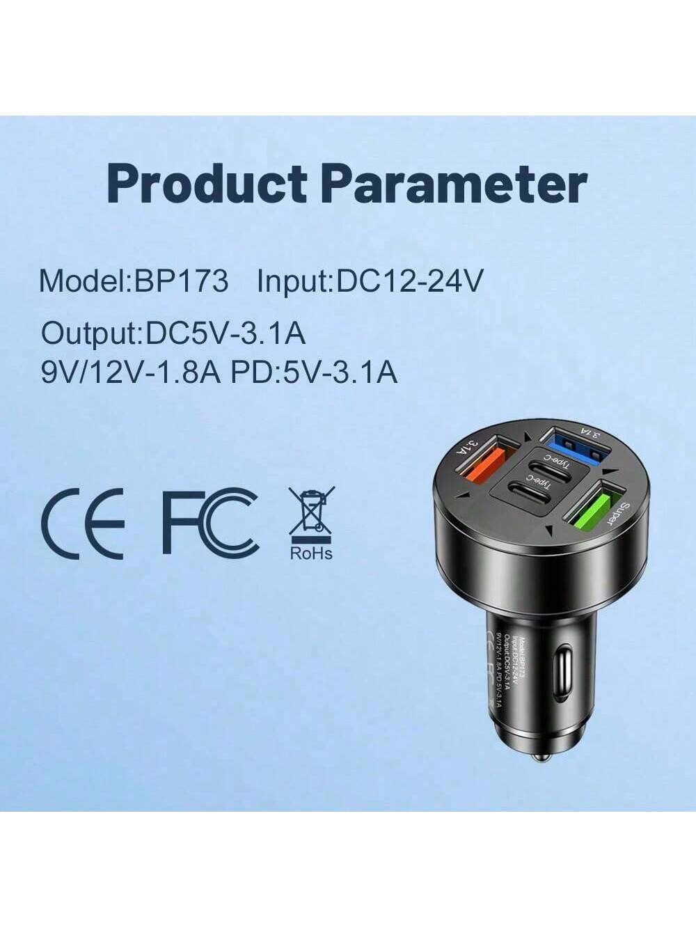 100W 3USB Type-C Fast Car Charger