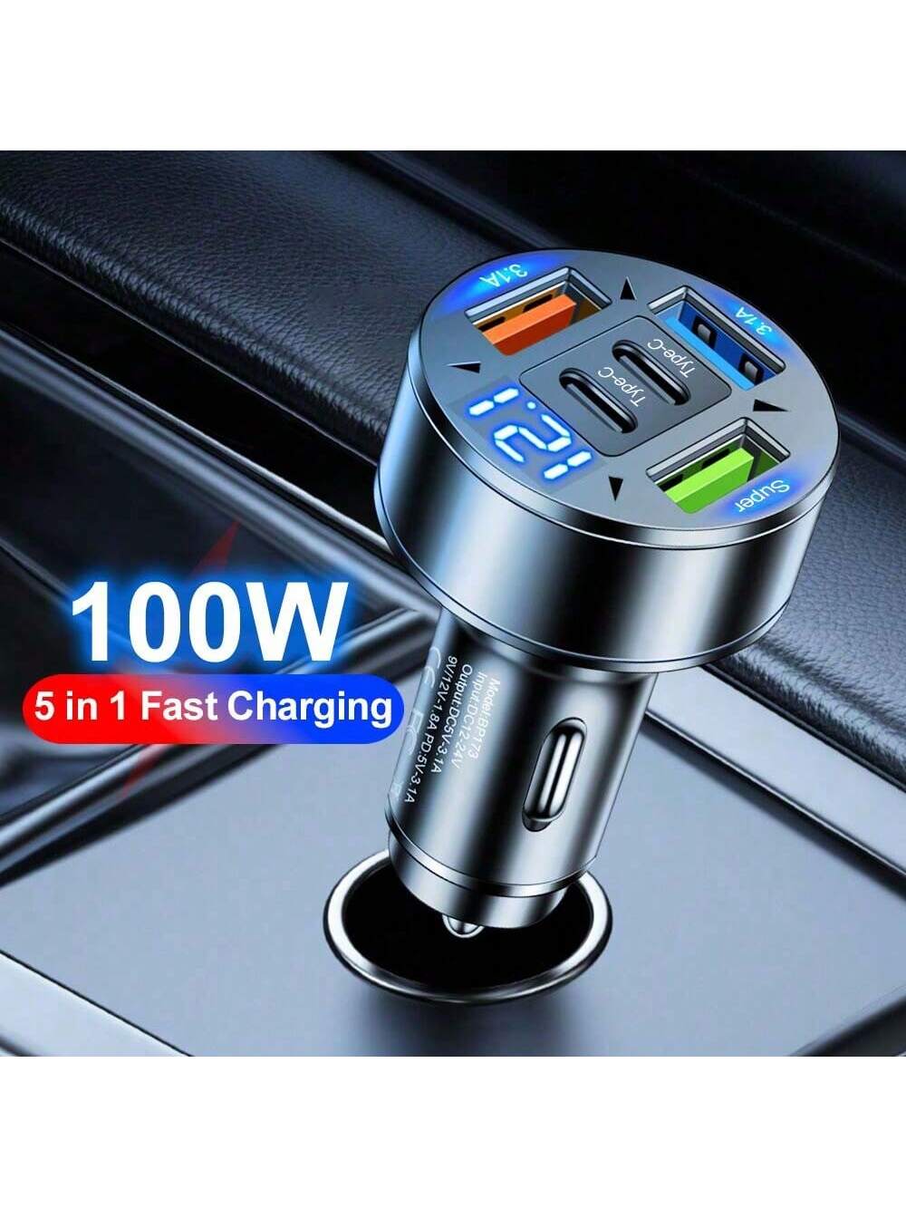 100W 3USB Type-C Fast Car Charger