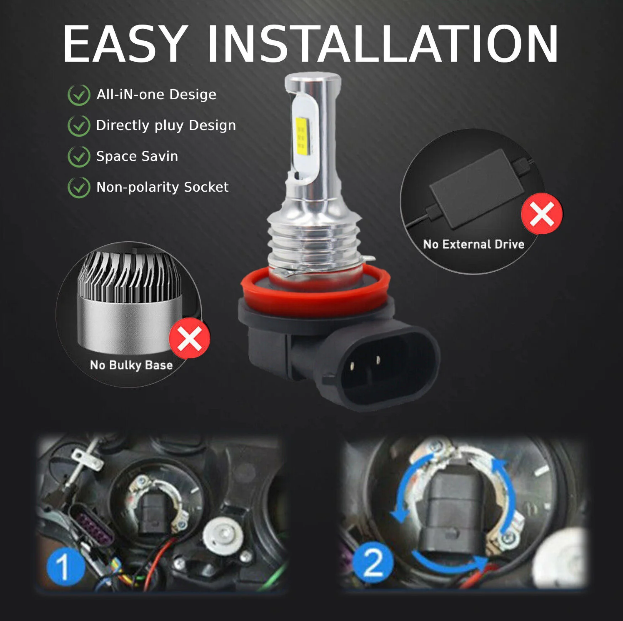 H11/9005 High + Low Beam Led Bulb Sets (4x)