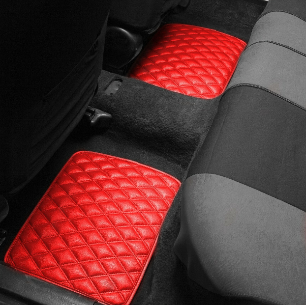 4PCS Universal Leather Diamond Stitched Floor Mats| Red