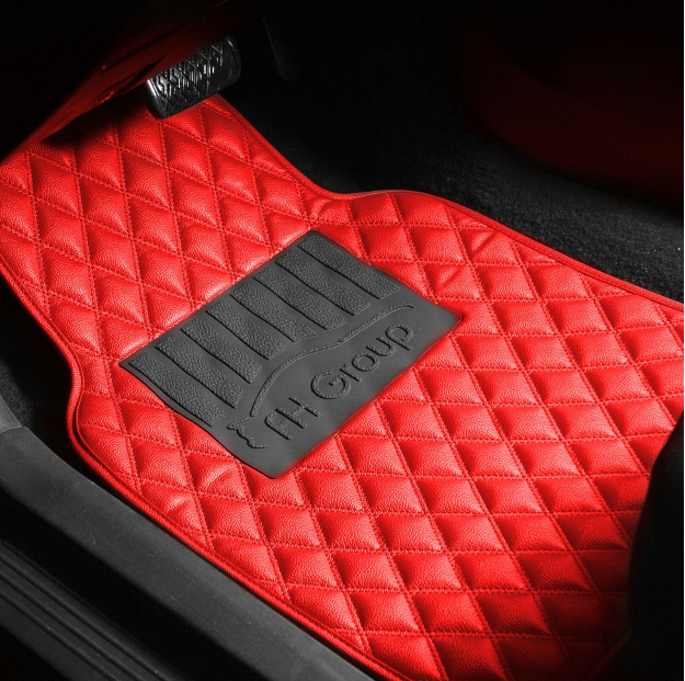 4PCS Universal Leather Diamond Stitched Floor Mats| Red