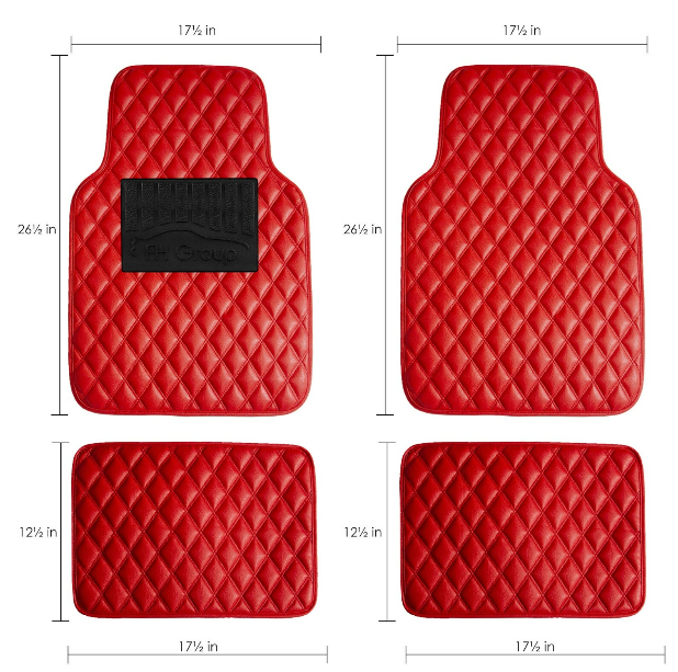 4PCS Universal Leather Diamond Stitched Floor Mats| Red