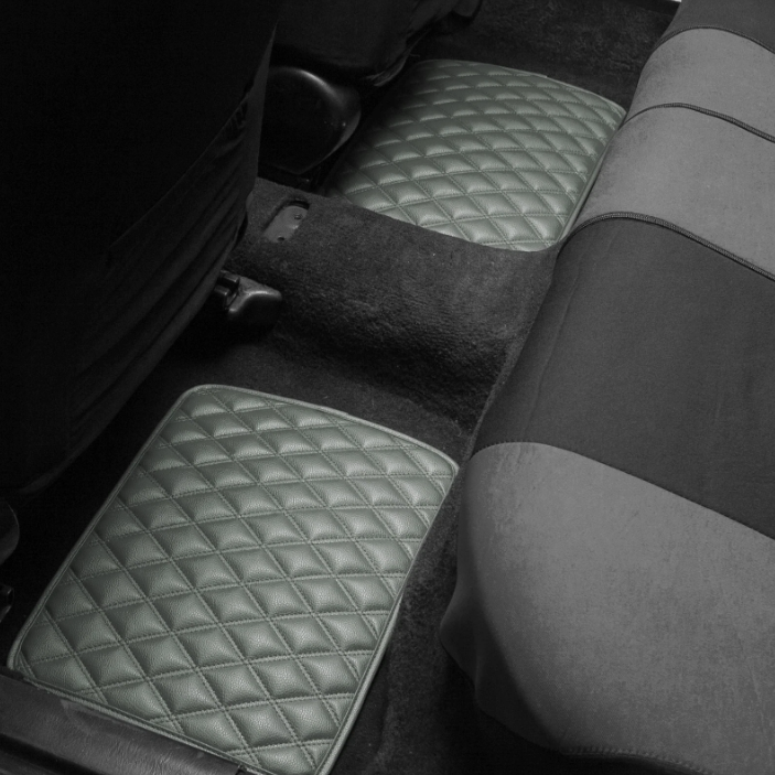 4PCS Universal Leather Diamond Stitched Floor Mats| Grey