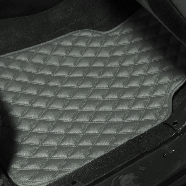 4PCS Universal Leather Diamond Stitched Floor Mats| Grey