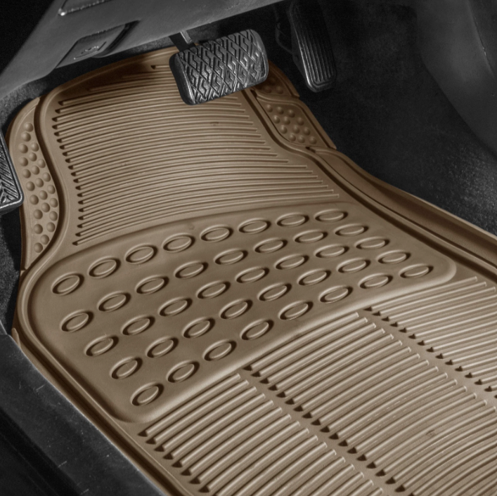 4PCS Universal All-Weather Floor Mats Beige + Free Hanging Air Scent