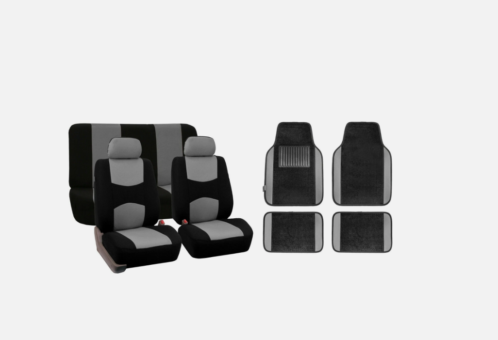 5PCS Universal Cloth Seat Covers + 4PCS Carpet Floor Mats Set
