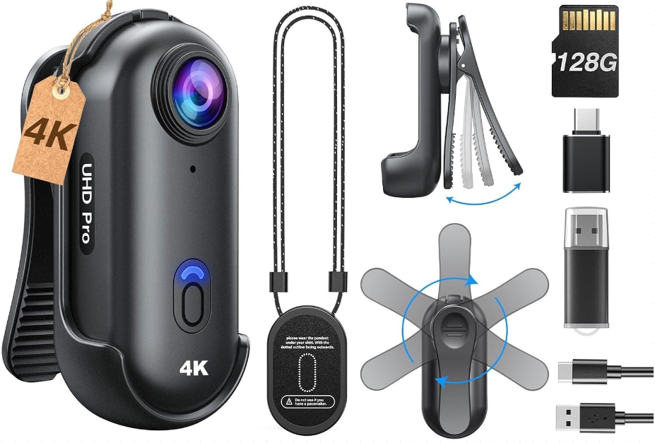 4K HD Portable Wearable Cam Mini Body Camera W/ Audio Record 128G (POV Driving)