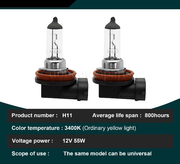2PCS H11 Halogen Bulbs 55W 12V