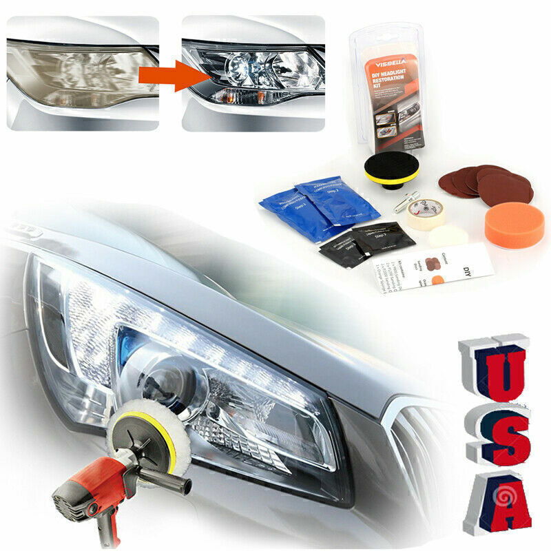 Headlight Lens Restoration Repair Kit + Polishing Cleaning Kit