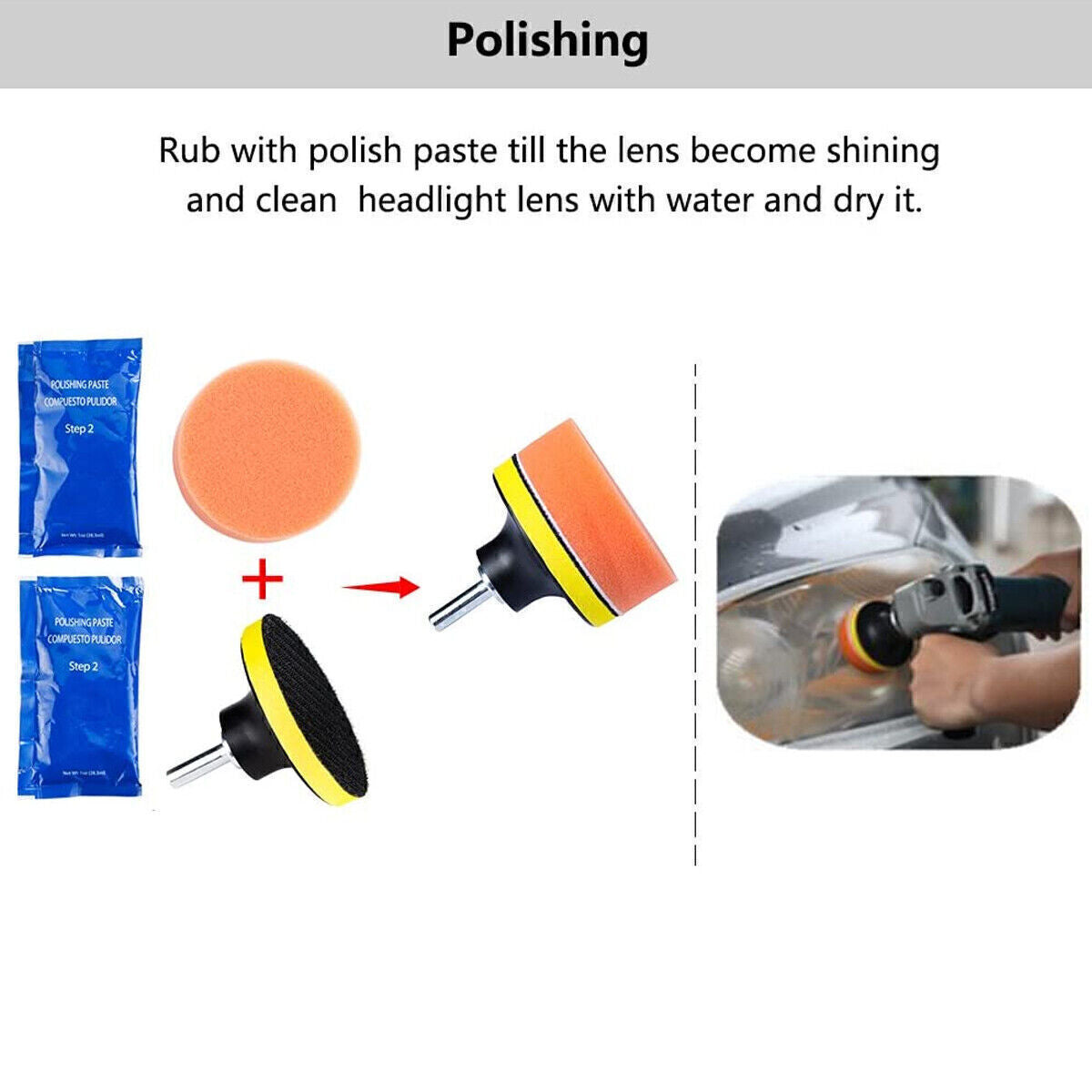 Headlight Lens Restoration Repair Kit + Polishing Cleaning Kit