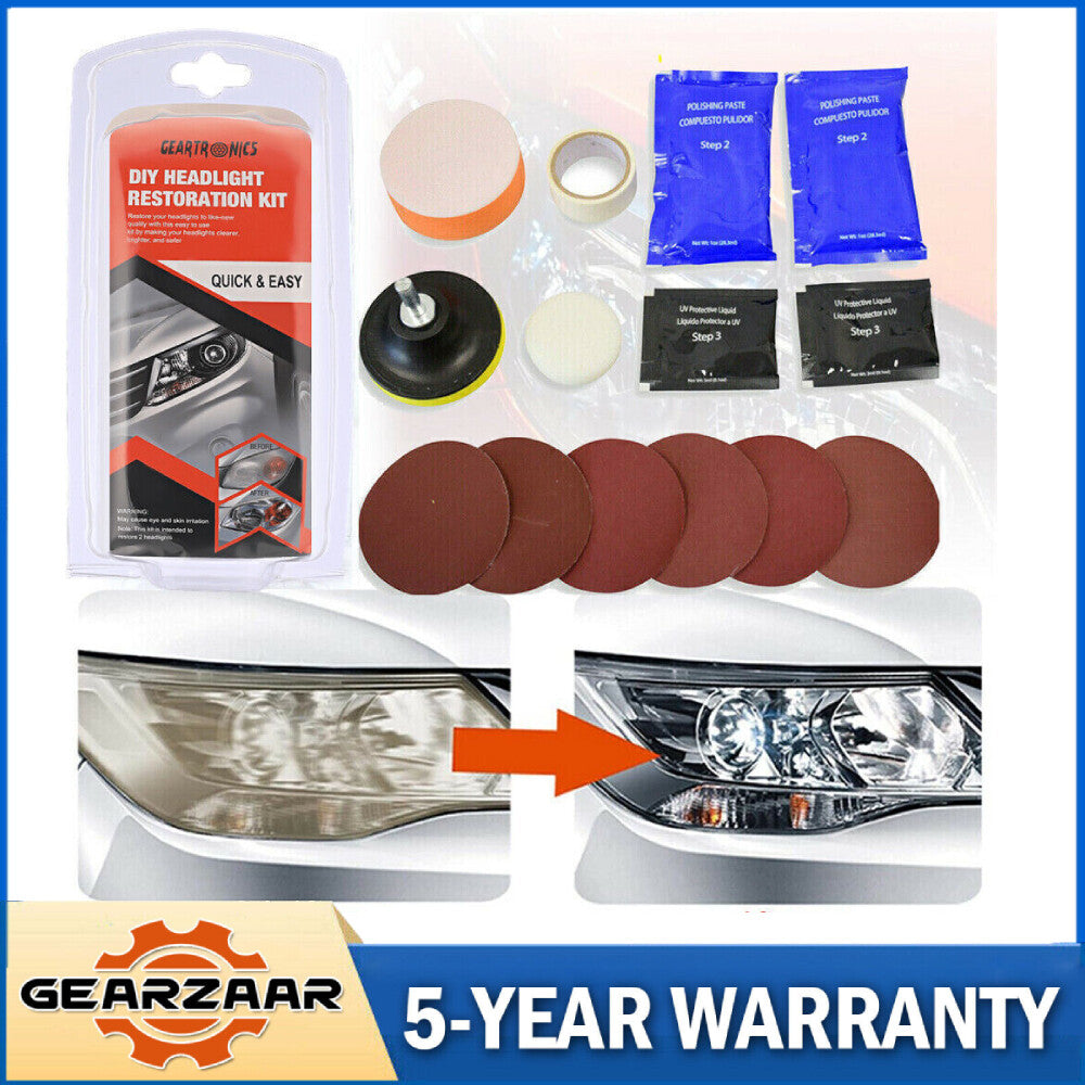 Headlight Lens Restoration Repair Kit + Polishing Cleaning Kit