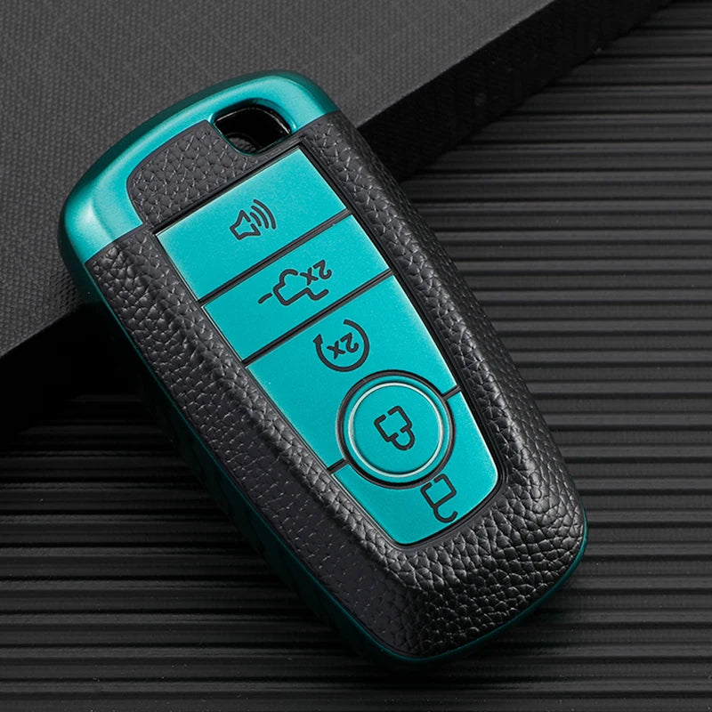 TPU Leather 5 Button Key Fob Case for Ford Explorer, Mustang, Fusion, Escape, F150