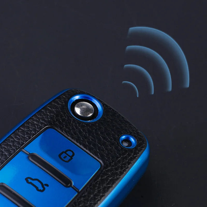 Leather 3-Button Key Fob Cover Case for VW Volkswagen Models