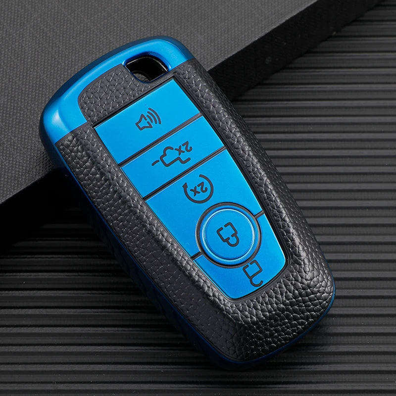 TPU Leather 5 Button Key Fob Case for Ford Explorer, Mustang, Fusion, Escape, F150