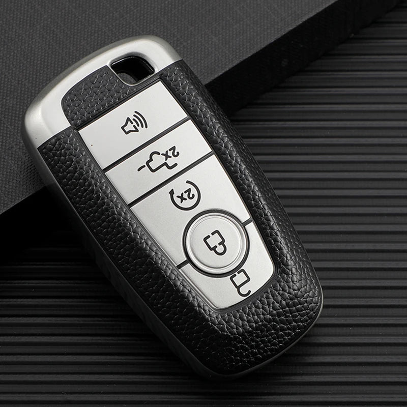 TPU Leather 5 Button Key Fob Case for Ford Explorer, Mustang, Fusion, Escape, F150