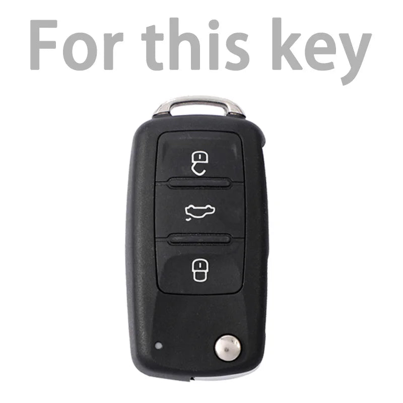 Leather 3-Button Key Fob Cover Case for VW Volkswagen Models