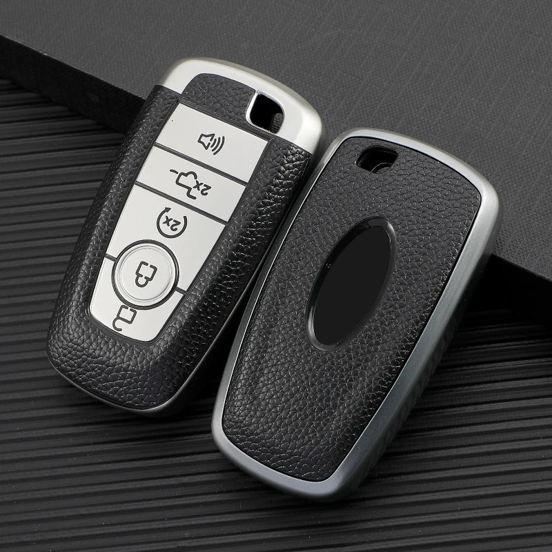 TPU Leather 5 Button Key Fob Case for Ford Explorer, Mustang, Fusion, Escape, F150