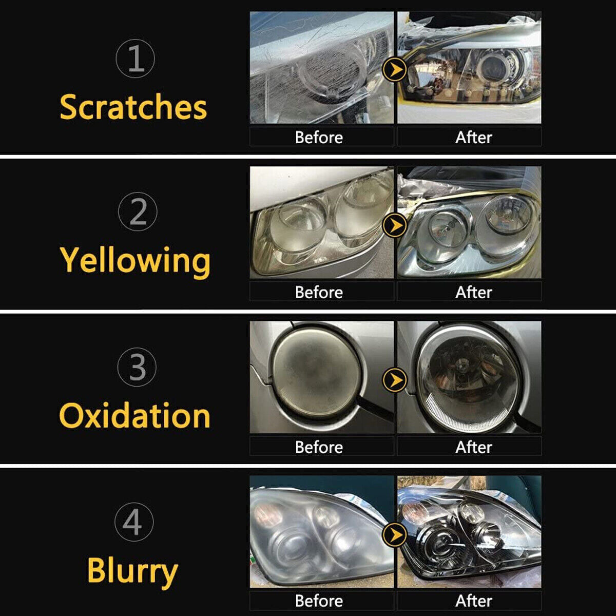 Headlight Lens Restoration Repair Kit + Polishing Cleaning Kit