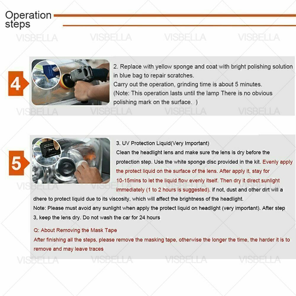 Headlight Lens Restoration Repair Kit + Polishing Cleaning Kit
