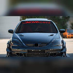 Glossy red JDM racing windshield banner decal on a tuned coupe