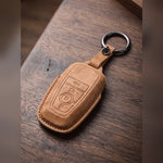 Brown suede 4-button Ford key fob cover