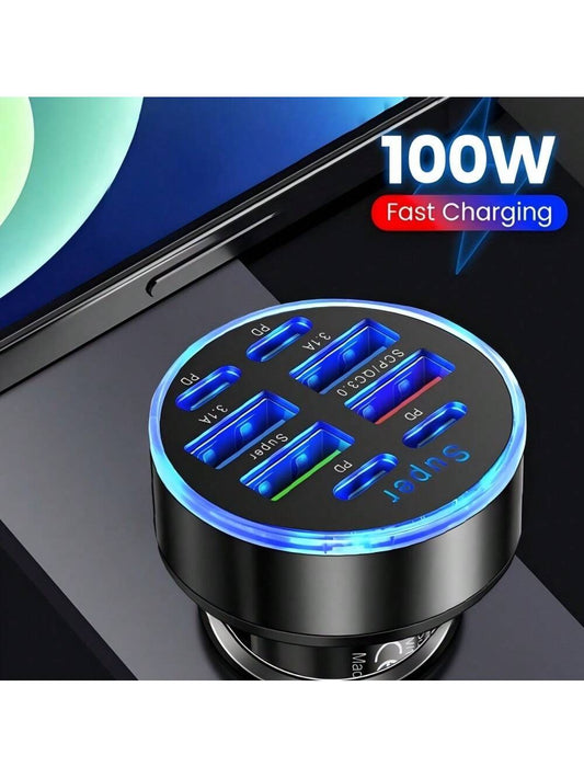 100W Multi-Port Fast Charging Car Charger  (8 Ports)
