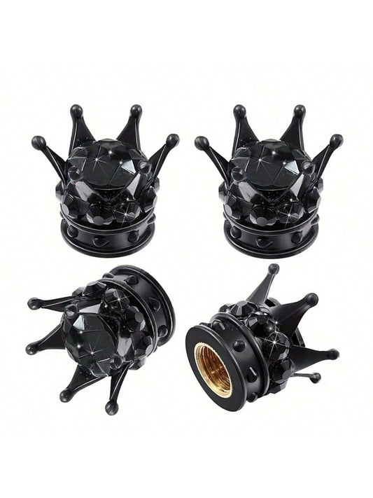 Corrosion-Resistant/Universal Fit 4PCS Black Crown Design Tire Valve Stem Caps 