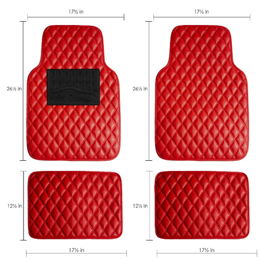 4PCS Universal Leather Diamond Stitched Floor Mats| Red
