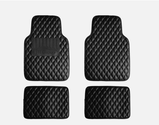 4PCS Universal Leather Diamond Stitched Floor Mats| Black