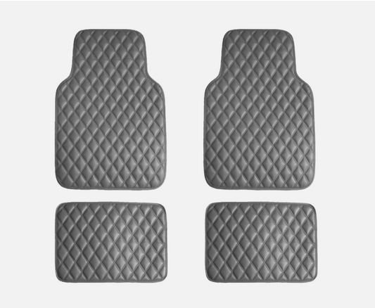 4PCS Universal Leather Diamond Stitched Floor Mats| Grey