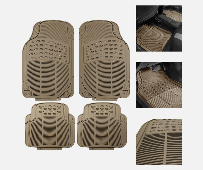 4PCS Universal All-Weather Floor Mats Beige + Free Hanging Air Scent