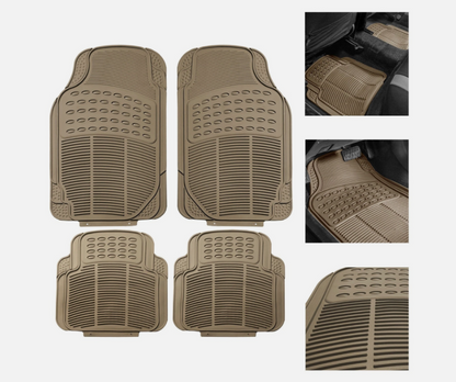 4PCS Universal All-Weather Floor Mats Beige + Free Hanging Air Scent