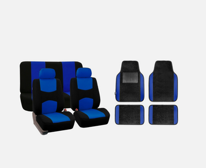 5PCS Universal Cloth Seat Covers + 4PCS Carpet Floor Mats Set
