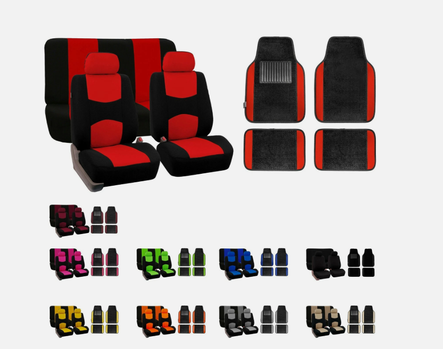 5PCS Universal Cloth Seat Covers + 4PCS Carpet Floor Mats Set