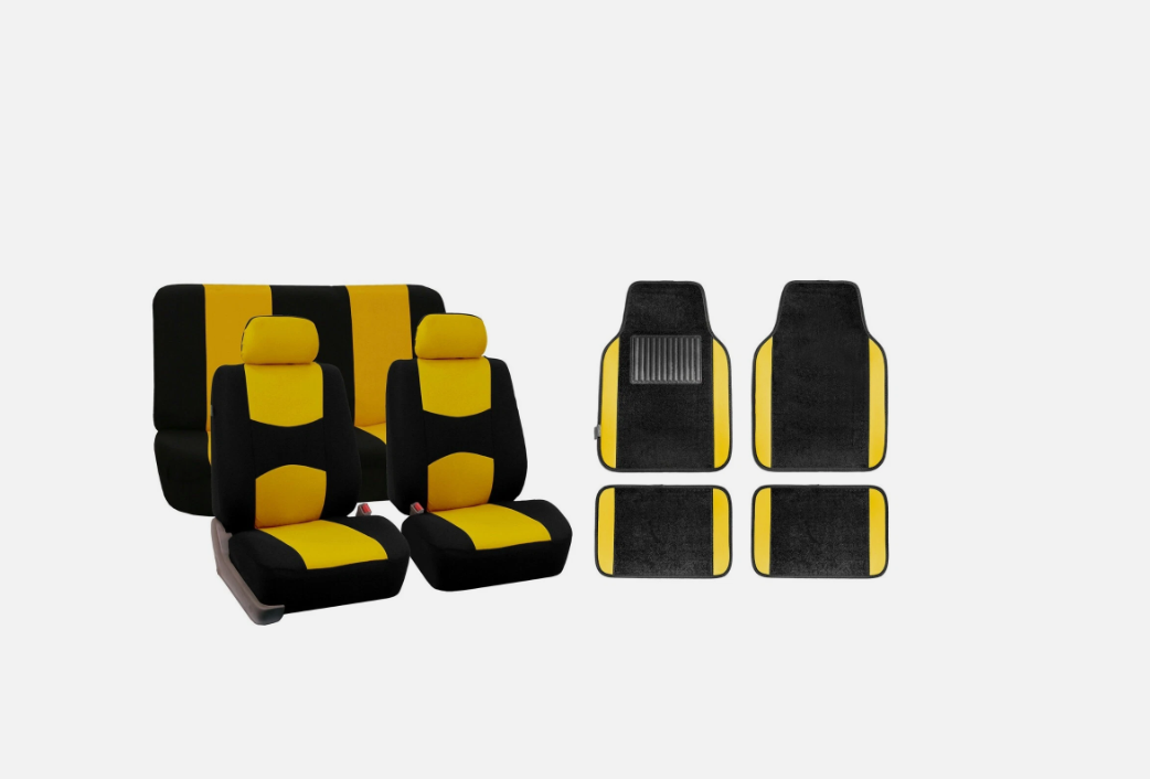 5PCS Universal Cloth Seat Covers + 4PCS Carpet Floor Mats Set