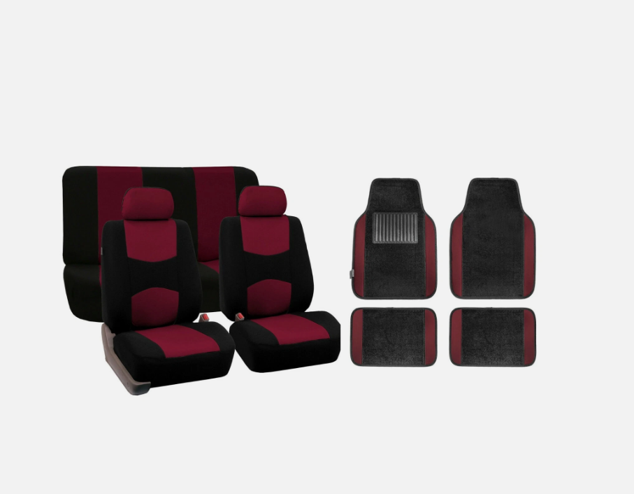 5PCS Universal Cloth Seat Covers + 4PCS Carpet Floor Mats Set