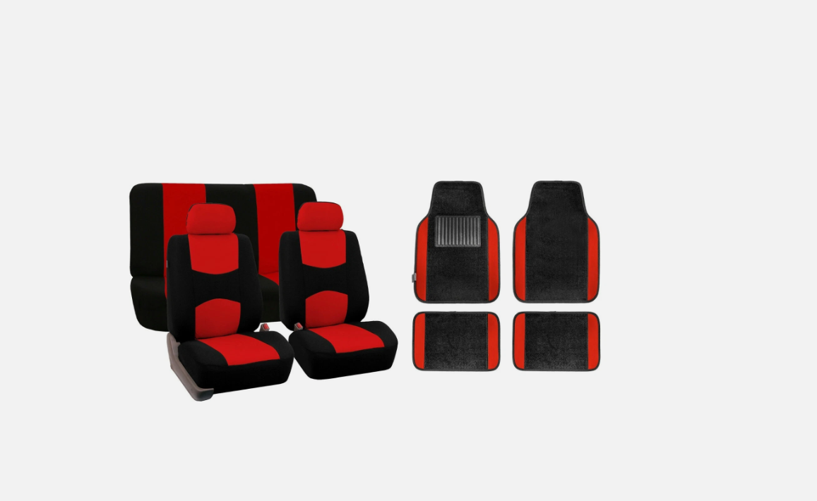 5PCS Universal Cloth Seat Covers + 4PCS Carpet Floor Mats Set