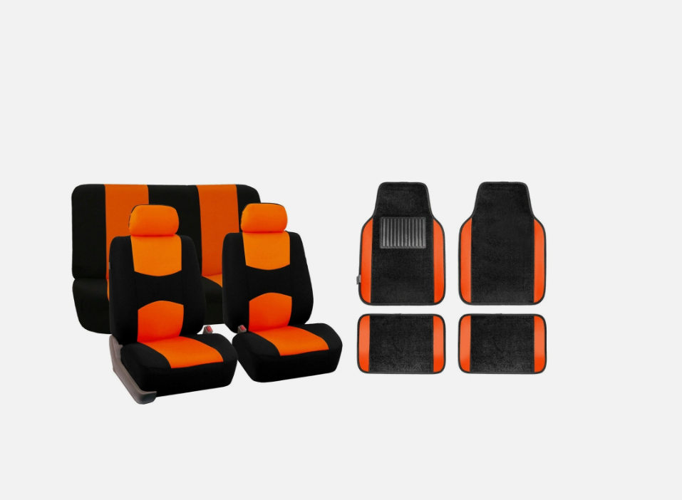 5PCS Universal Cloth Seat Covers + 4PCS Carpet Floor Mats Set