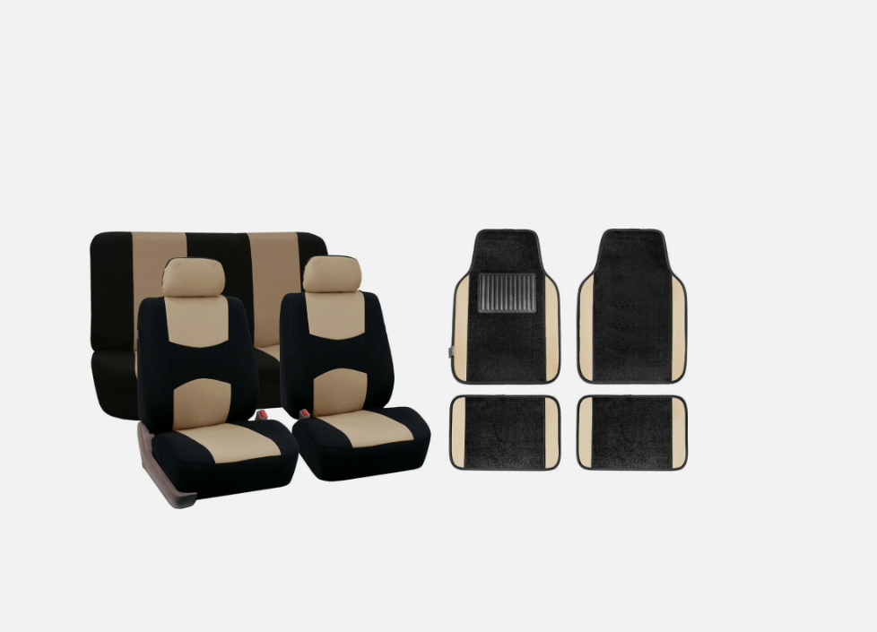 5PCS Universal Cloth Seat Covers + 4PCS Carpet Floor Mats Set