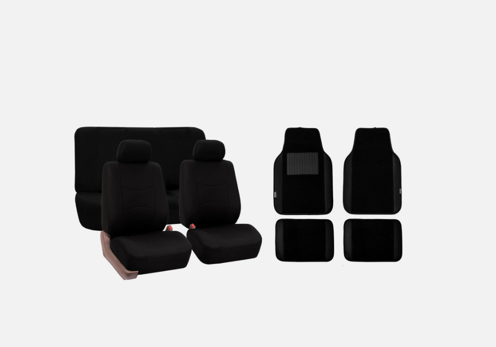5PCS Universal Cloth Seat Covers + 4PCS Carpet Floor Mats Set