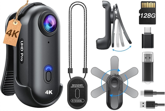  4K HD Portable Wearable Cam Mini Body Camera W/ Audio Record 128G (POV Driving)