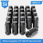 24 PCS Set Black Acorn M14X1.5 Lug Nuts | 1.75" Tall 3/4" Hex Cone Seat