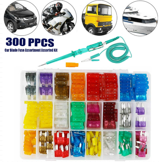 300PCS Vehicle Fuses Assortment Kit+Electrical Circuit Voltage Tester 