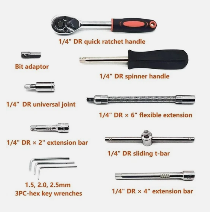 46Pcs 1/4" Socket Set Drive Kit