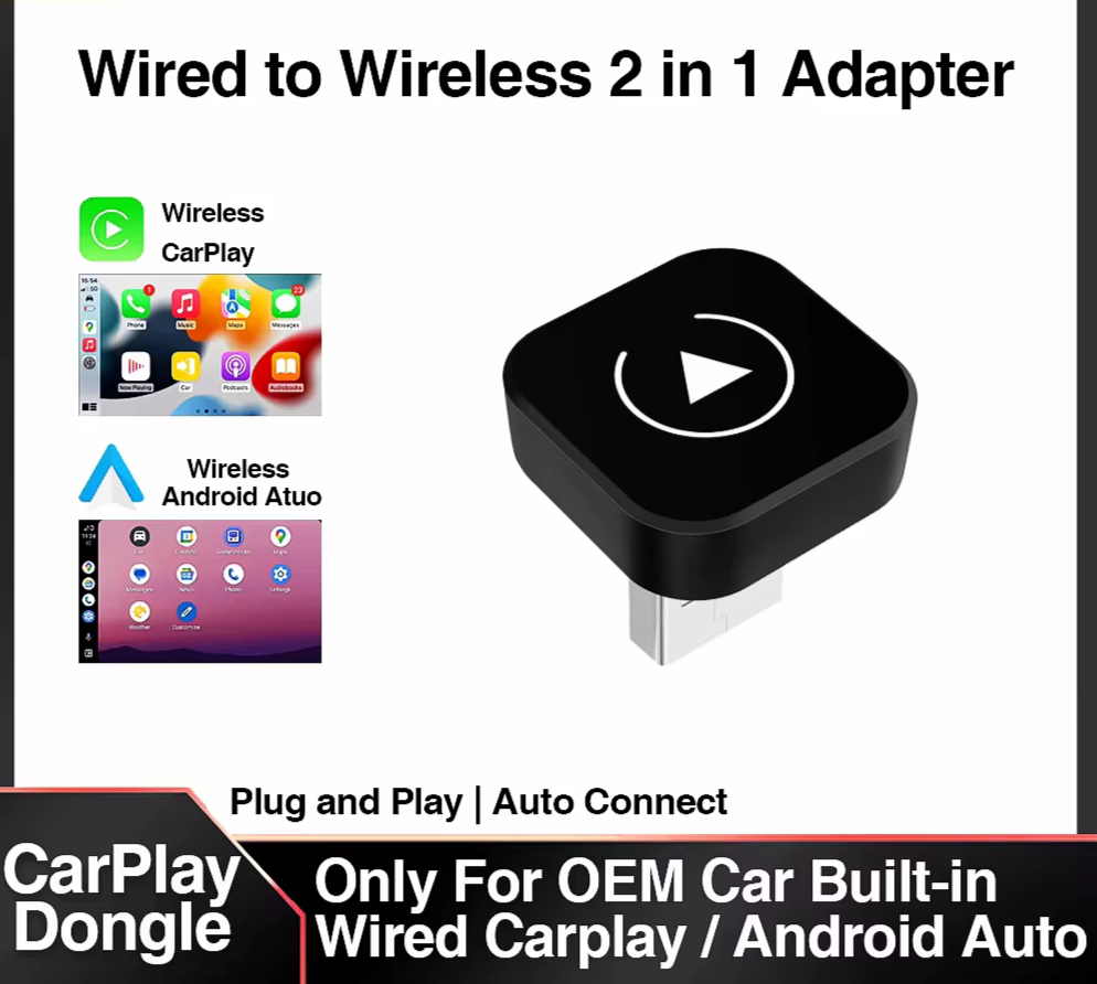 2In1 Wireless Apple Carplay/ Android Auto Wireless Converter 
