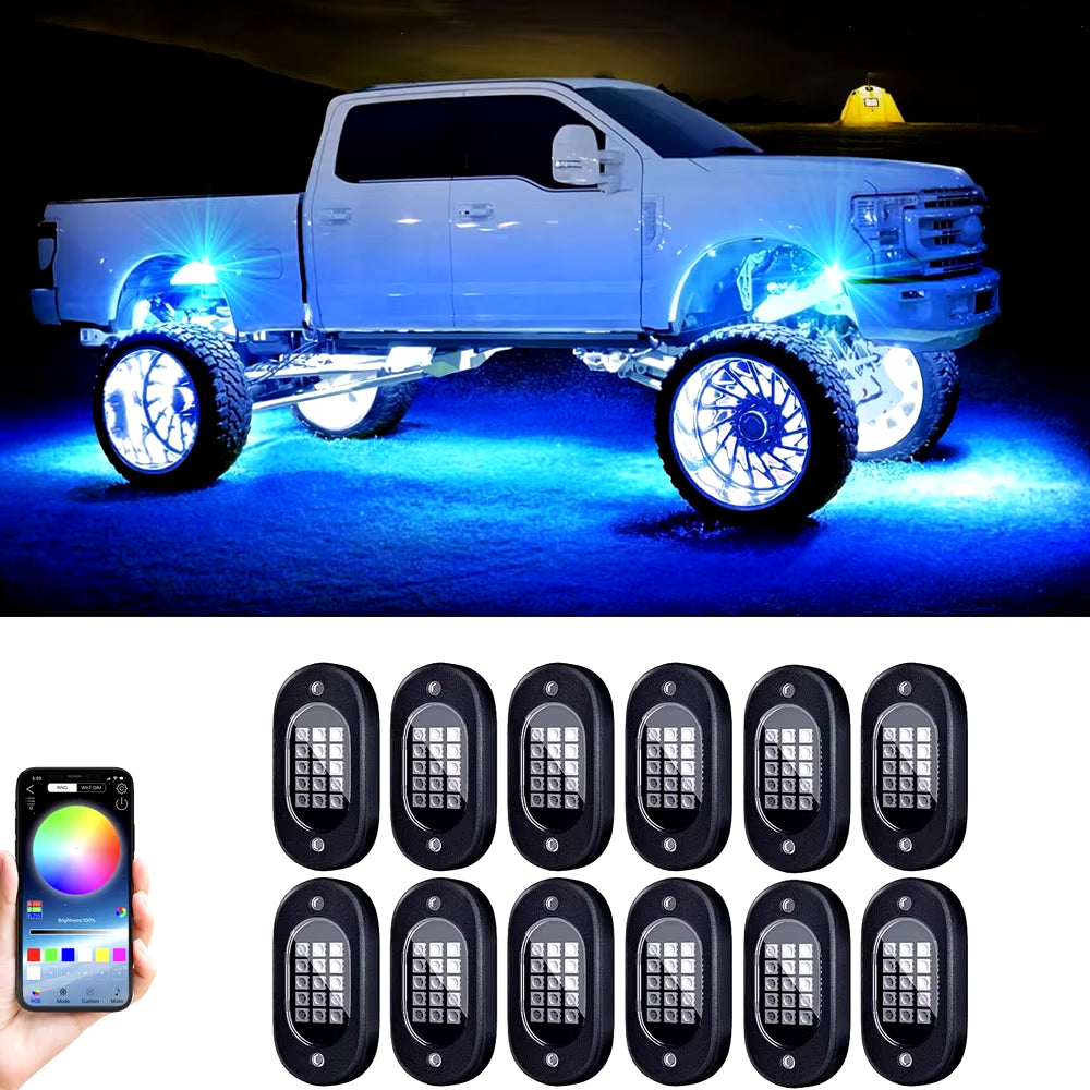 Rock Lights Multicolor Underglow for Trucks 4/6/8/10/12 Pods App Control 12V for Jeep Off-Road UTV SUV ATV RZR Trail Rig Light