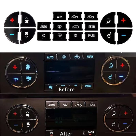 1 Pcs Car Interior Stickers AC Central Control Panel Button Decal with 19-Key for Chevrolet GMC Avalanche Silverado Tahoe Sierra